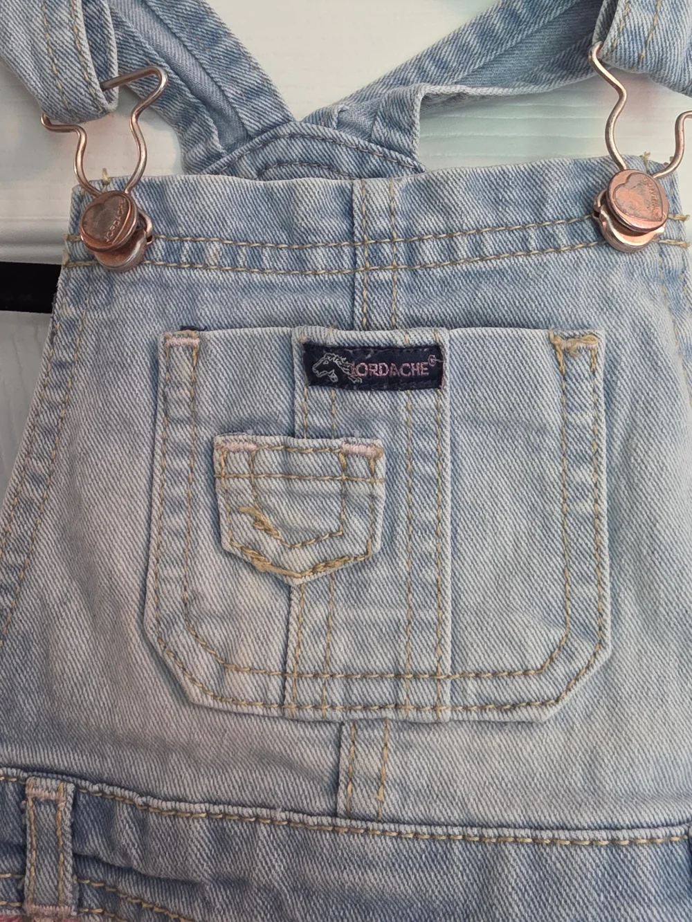 Jordache Light Wash Denim Overall Dress with Pink Floral Tiered Skirt